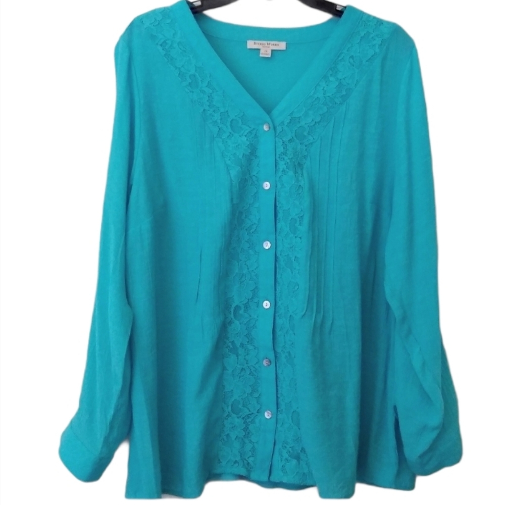 Studio Works Turquoise Button Front Tunic Size 2X